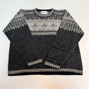 Alpaca Imports Womens Small Alpaca Wool Fair Isle Sweater Black White Peru Made